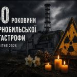 Зображення Чорнобильської атомної електростанції на тлі темного неба. На передньому плані — знак радіаційної небезпеки, запалені свічки та квіти як символ пам’яті. Ліворуч великий напис: «40 роковини Чорнобильської катастрофи. 26 квітня 2026».
