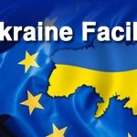 Карта України в національних кольорах на прапорі Європейського Союзу з текстом "Ukraine Facility